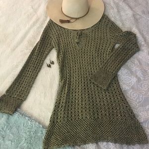 Crochet olive green dress